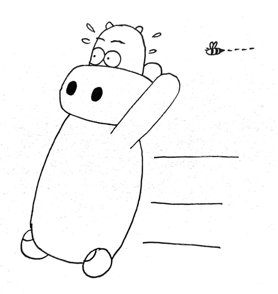 Hippo runs from a bee