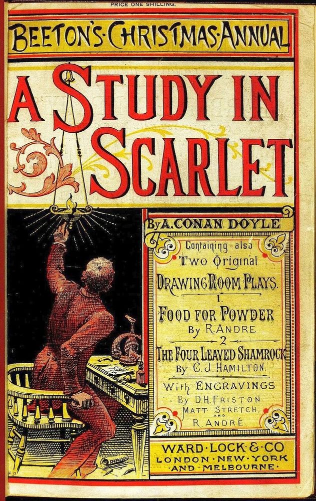 Cover of the 1887 Beeton's Christmas annual, featuring A Study in Scarlet by Arthur Conan Doyle.