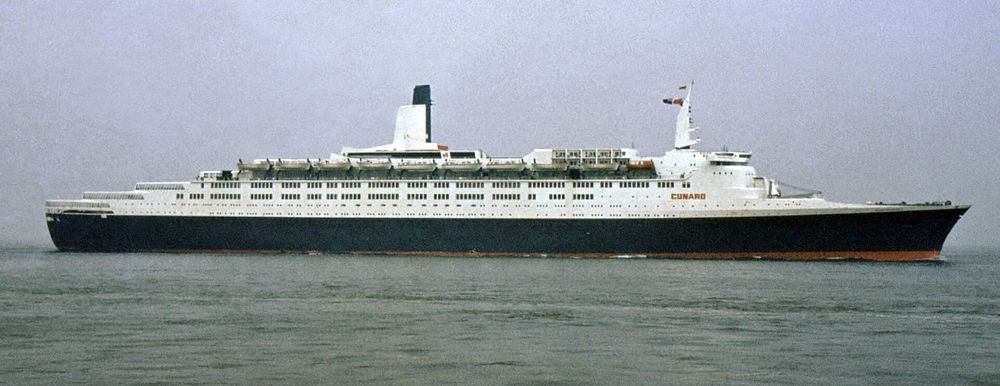 The Queen Elizabeth 2 liner at sea.