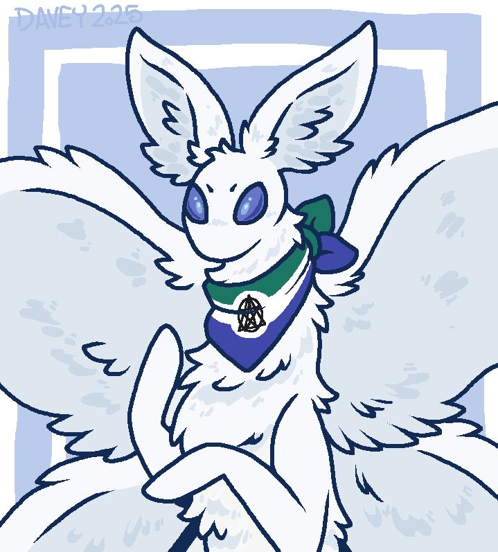 a moth creature from ori or rainworld (i think i dont remember IM SORRY) wearing an otherkin bandanna
