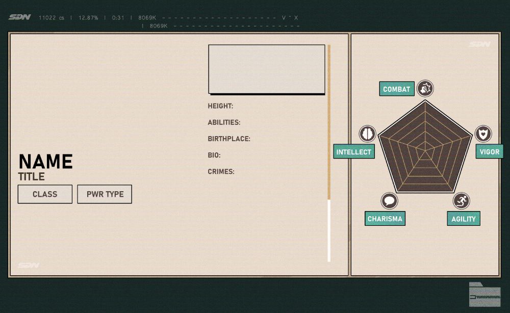 A simplified Dispatch game character profile.
