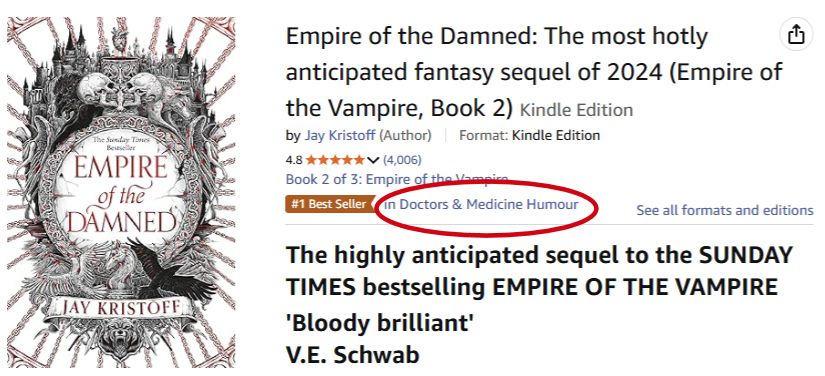 Screenshot from Amazon showing Empire of the Damned in the Doctors & Medicine Humour category