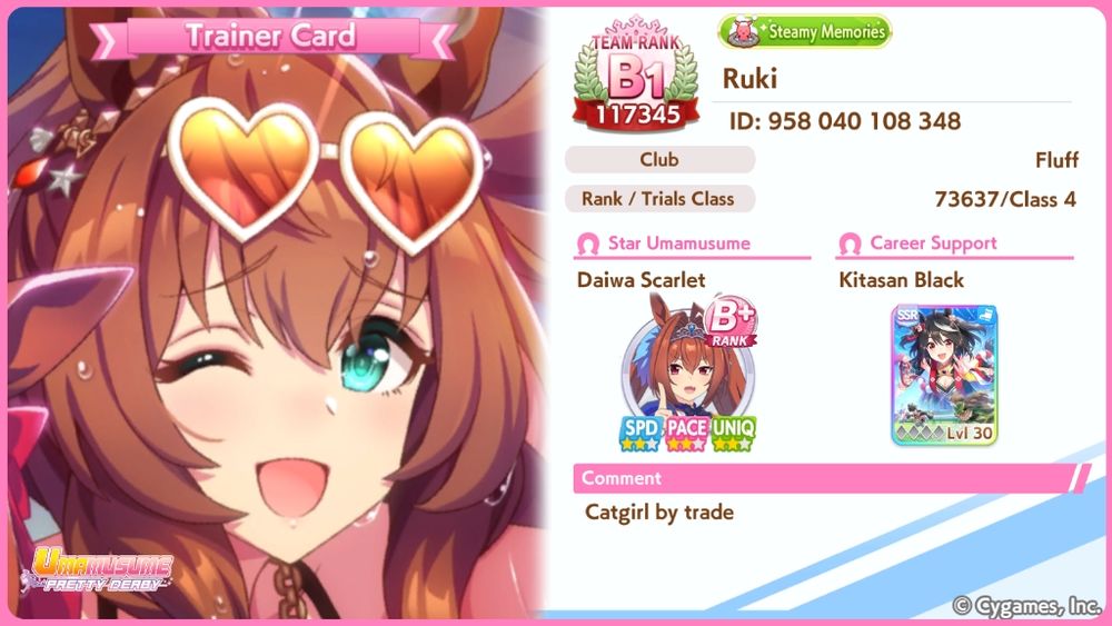 Ruki's Umamusume trainer card
ID: 958 040 108 348