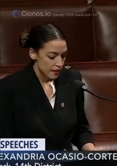 Screencap of the video Cuomo posted showing it's captioned at the top of the screen with "Clonos.io (parody 100% made with AI)"