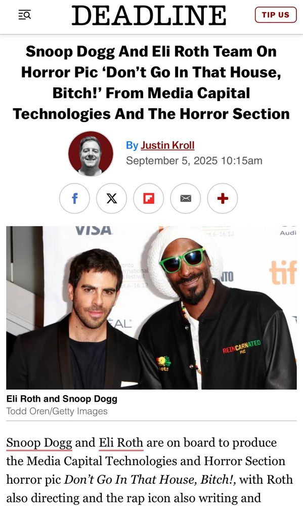 deadline blurb announcing notorious homophobic little bitch snoop dogg is making a horror movie with eli roth called “don’t go in that house, bitch!”