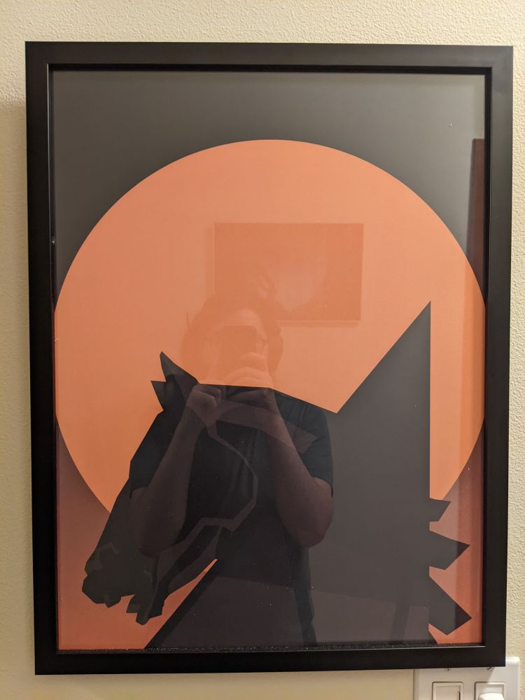 The Sun hangs low and orange directly behind a horsehead and right triangle. Locations from the game, embracing the surreal themes and nature of Act 1.