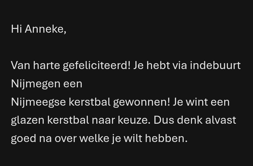 Mail waarin staat dat ik heb gewonnen. 