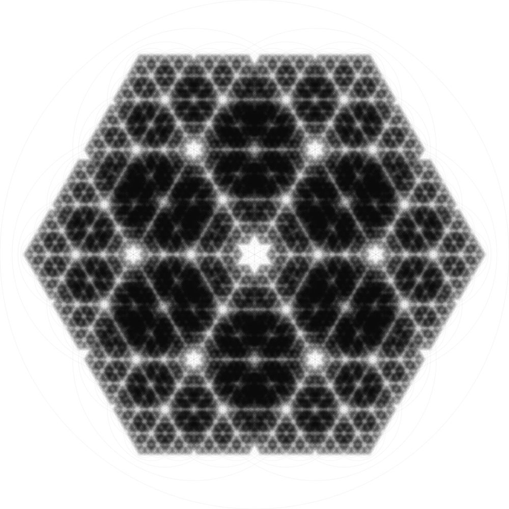 Hexagonal fractal constructed by drawing a circle, with 6 circles inside, and each circle gets 6 more circles inside, etc
