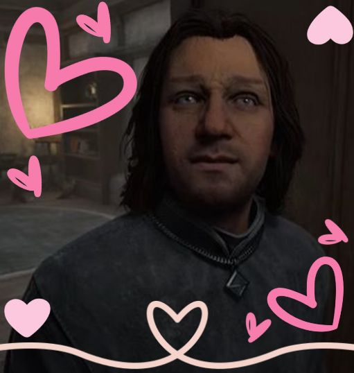 Martin Septim from Oblivion remastered surrounded by weird hearts i found on Canva