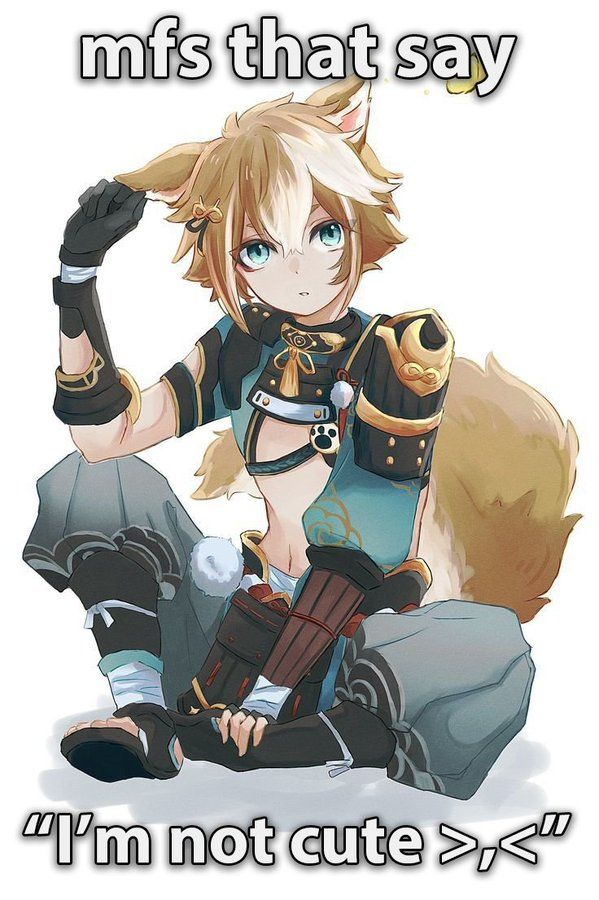 mfs that say "I'm not cute >,<" Gorou Femboy Meme