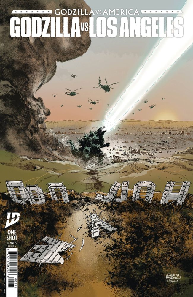 Seguimos con esta serie de comics recopilatorios de Godzilla en diferentes ciudades de Estados Unidos. En este caso, en los Angeles, 4 mini historias.

Es bastante mas flojilla que la anterior en general, dos de ellas son decentes una con un estilo cartoon y colorido sobre una chica que da tours en los estudios de Hollywood que sueña con ser una estrella y se sirve del atrezzo para confundir a Godzilla y salvar la ciudad.
La otra un reportero que, tras caerse del helicóptero después de que Godzilla lo derribase, cae sobre él y hace la exclusiva mas tocha para su cadena por hacer una grabación del pov de Goji tirando el aliento atómico. 
Los otros dos son mas meh.