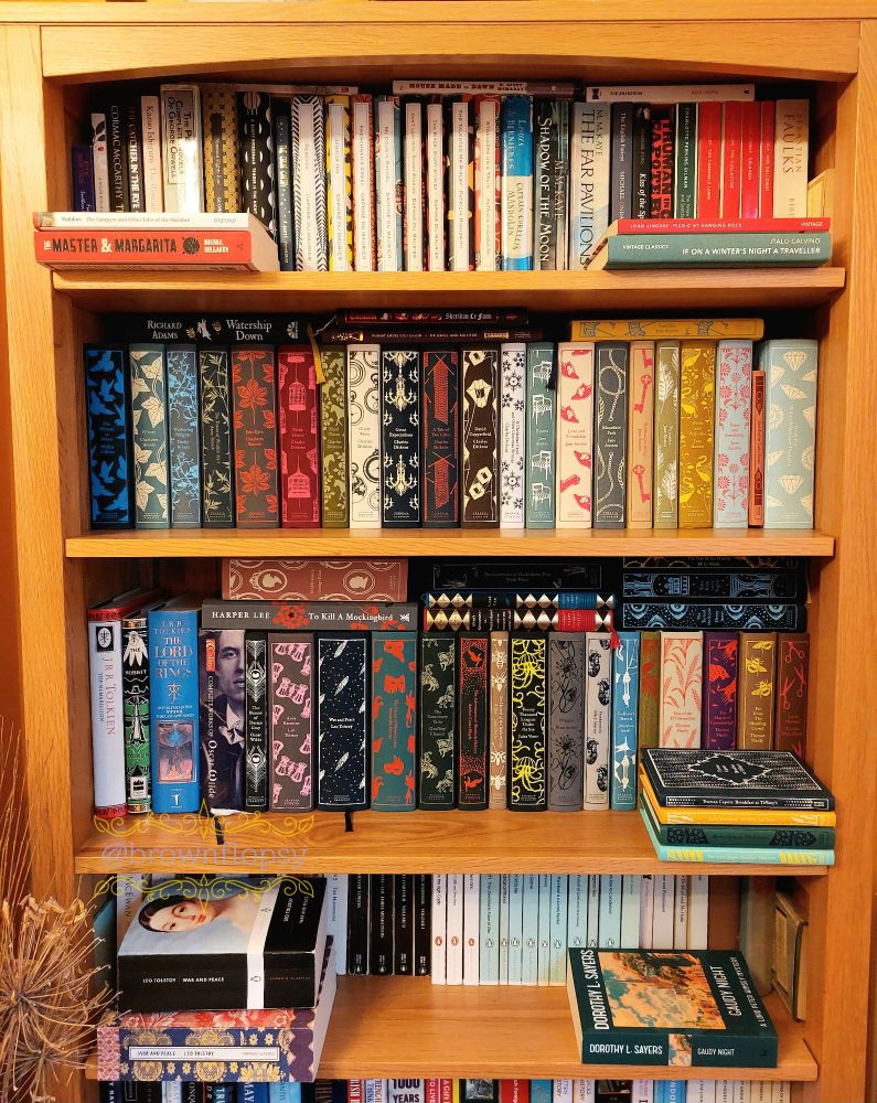 A bookcase of classic books - mostly clothbound collector's editions.