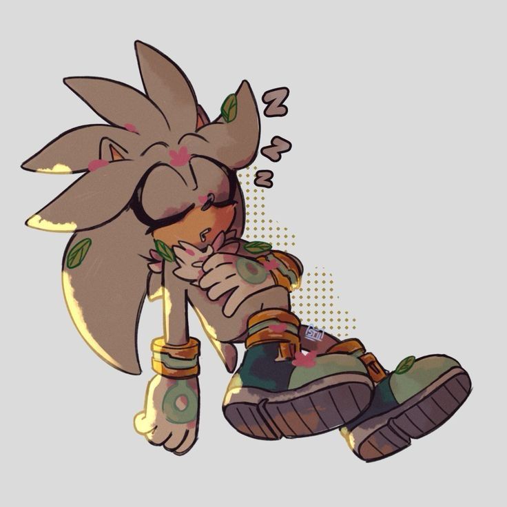 Silver the Hedgehog, floating in his sleep, drooling slightly with leaves and flower petals strewn across him