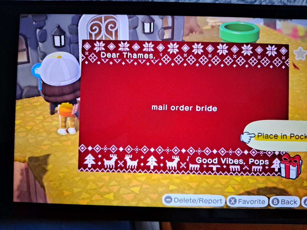 Receiving mail in acnh: "mail order bride"
