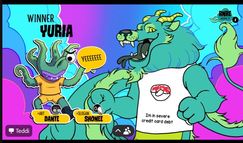 a screenshot from tee ko. art: a pokeball by dante. caption: "Im in severe credit card debt" from shonee