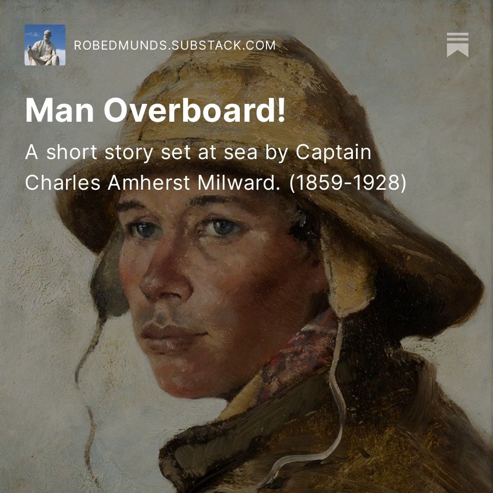 A portrait of a young man in partial profile by the Swedish painter August Hagborg. The subject wears a traditional oilskin sou'wester fisherman's hat with flaps that fall loosely at his cheeks. There is a hint of a brighter, perhaps gingham shirt, at his collar. He wears a matching oilskin coat. He is young and stares into the distance impassively.