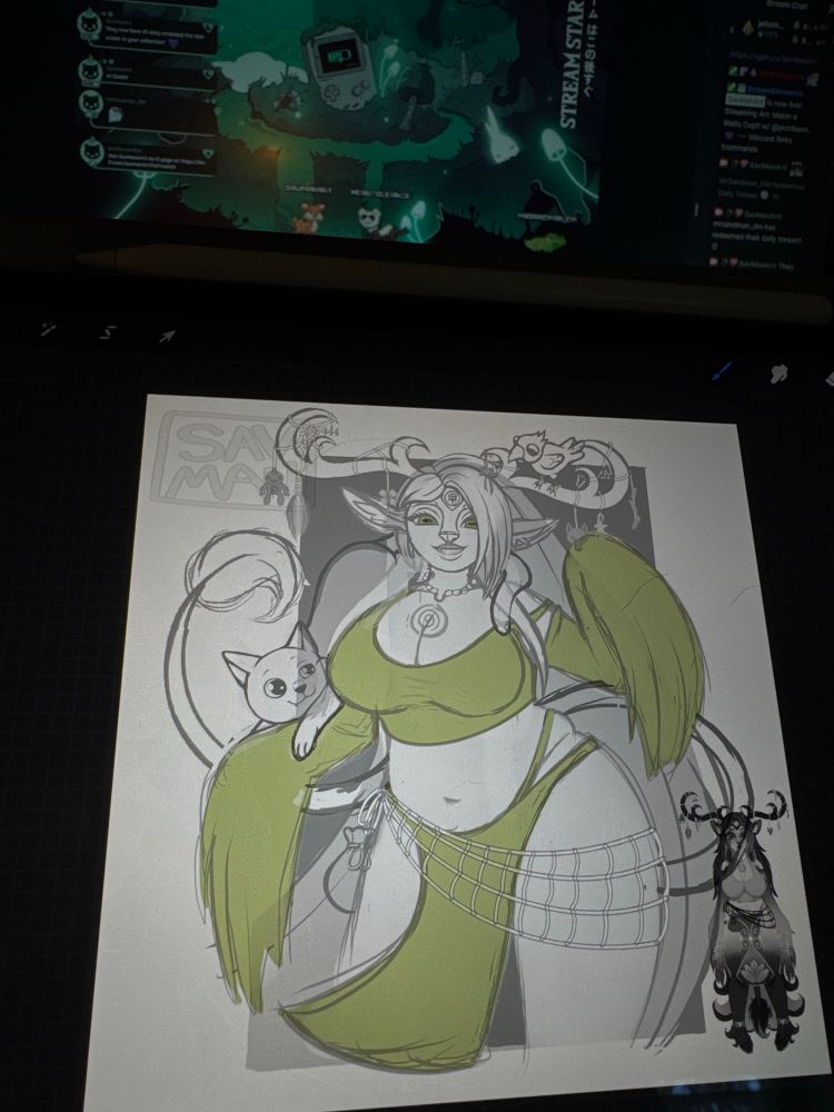 A design for my own waifu cup:) it’s my character Sav with Pluto the cat and a crow on her antlers! 