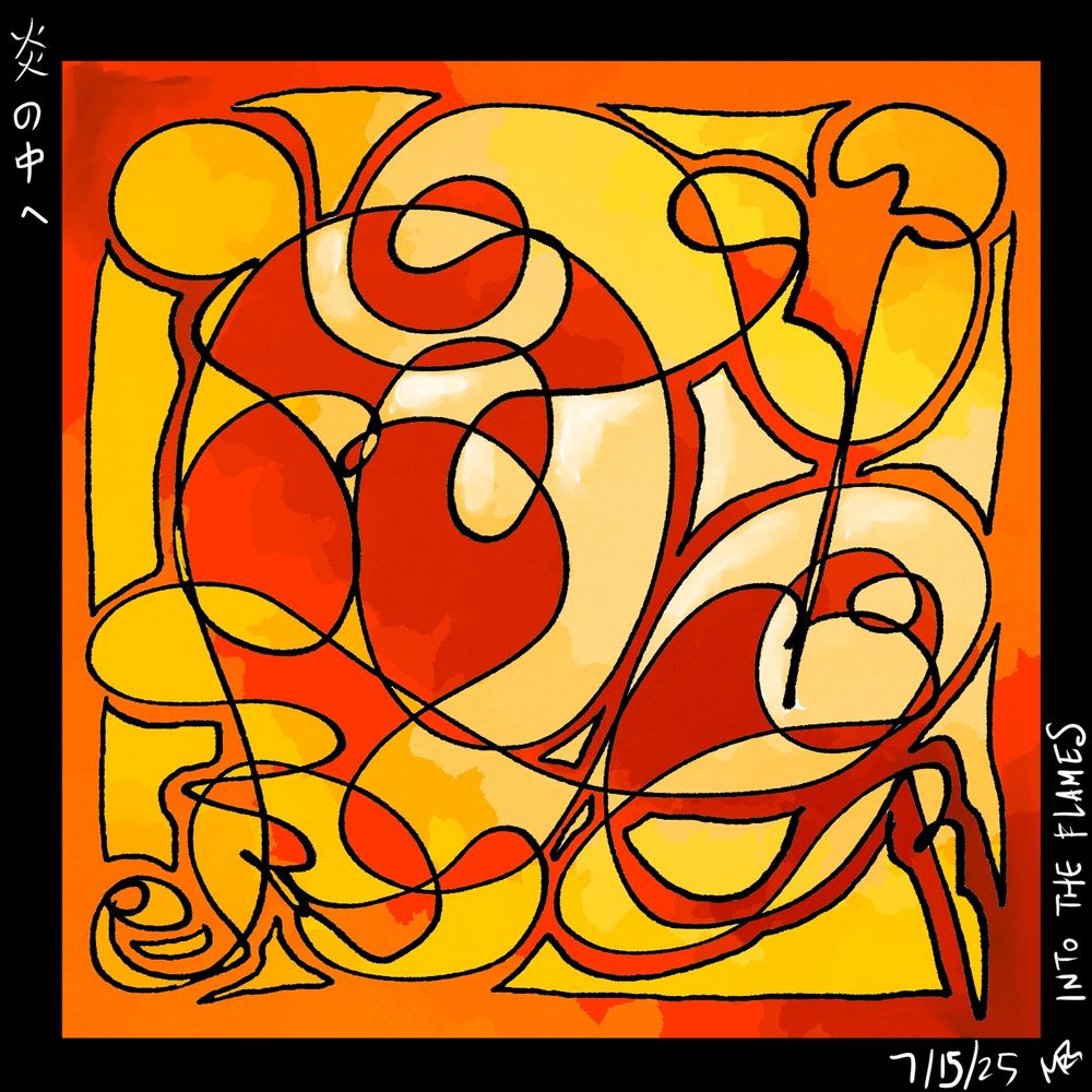 Dark black lines separate the dark red from the gold and orange