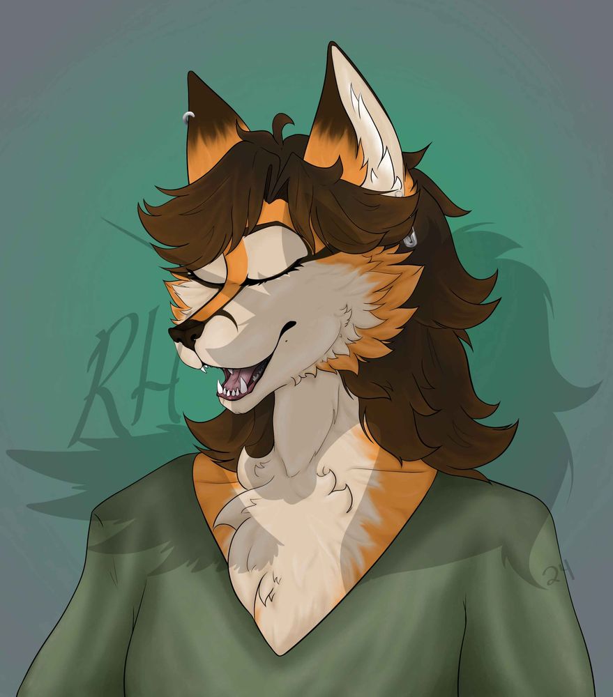 red fox anthro character mouth open and eyes closed
