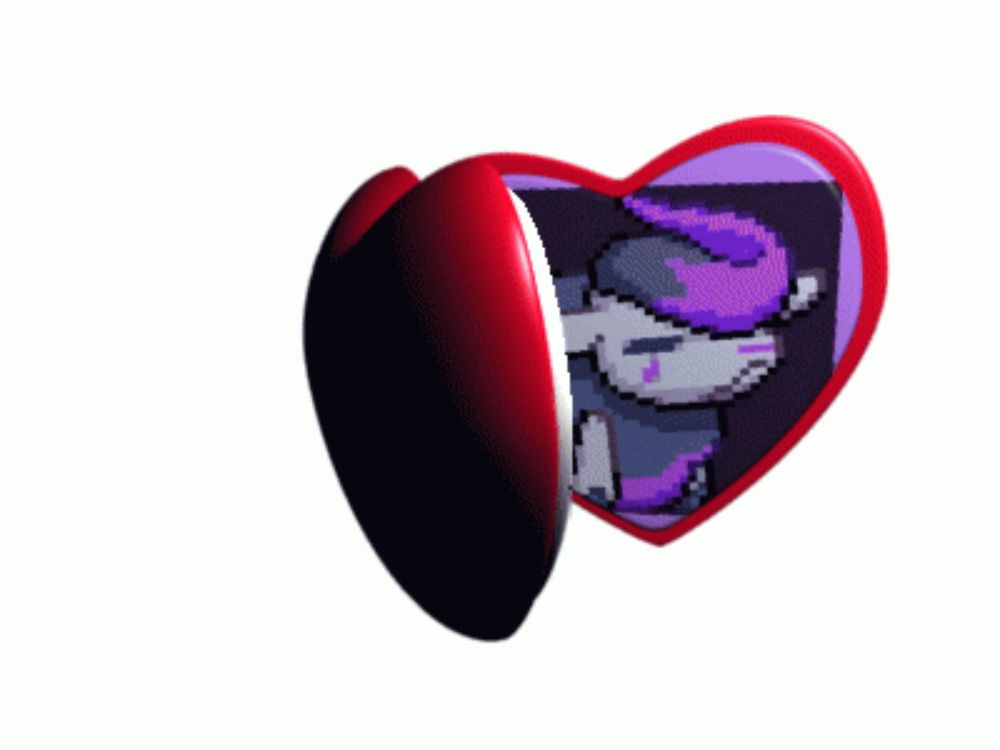 a red heart shaped item with a pixelated image of a wolf