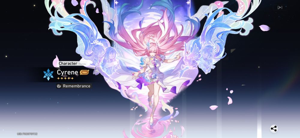 Splash art of Cyrene from Honkai Star Rail being pulled on the current Cyrene banner in 3.7