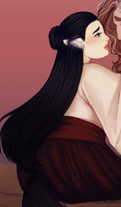 work in progress illustration featuring Kaguya, an original character. She is facing the right with her face in profile with a concerned expression.