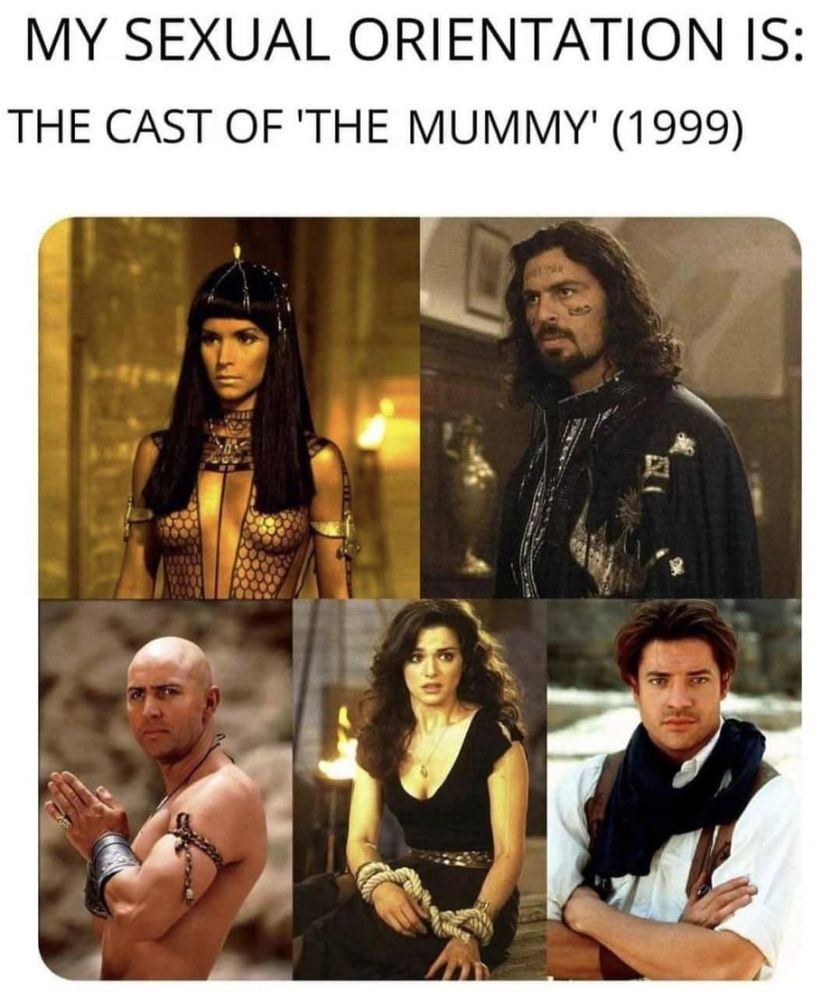 "My sexual orientation is the cast of The mummy from 1999." It is followed by five hot pictures of the actors and actresses from that delicious movie. And we all suddenly agree just looking at them.