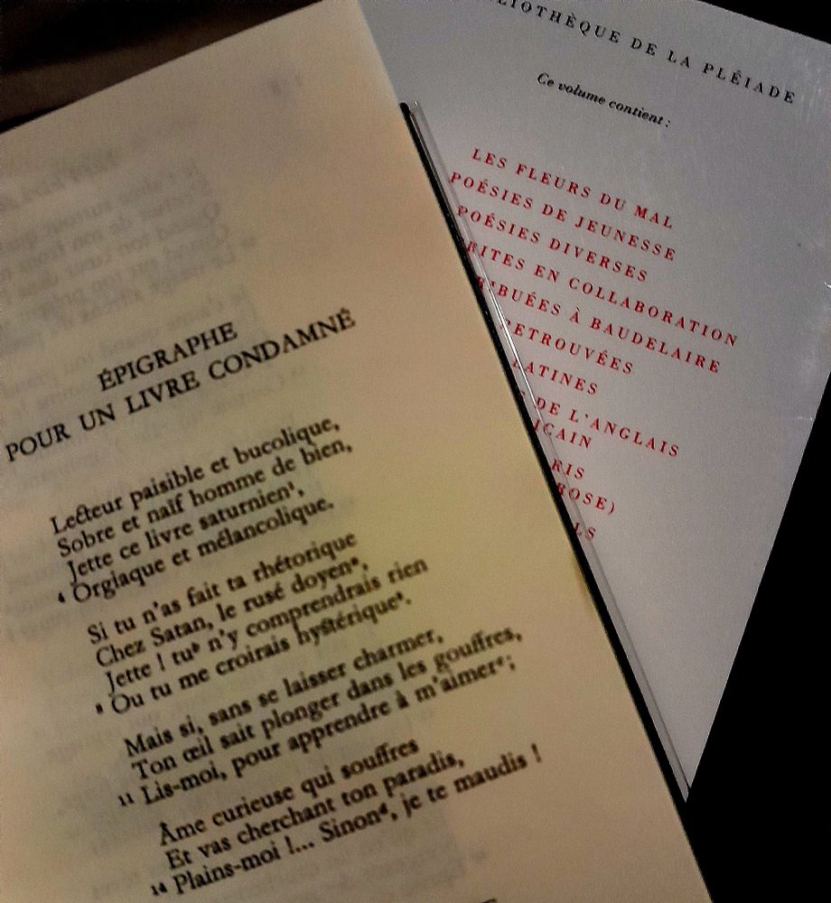 Baudelaire, Bibliothèque de La Pléiade. Épigraphe pour un livre condamné. 