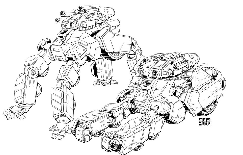 Notos, a 60-ton Omni QuadVee.  The only canonical Quadvee to mount wheels instead of treads, the Notos offers its pilot a way to add extra speed.  In its prime configuration it carries 5 Medium Pulse Lasers and a Targeting Computer, making it deadly accurate at short range.  A Supercharger made it even faster over land.  Other configurations mounted longer-ranged weaponry.