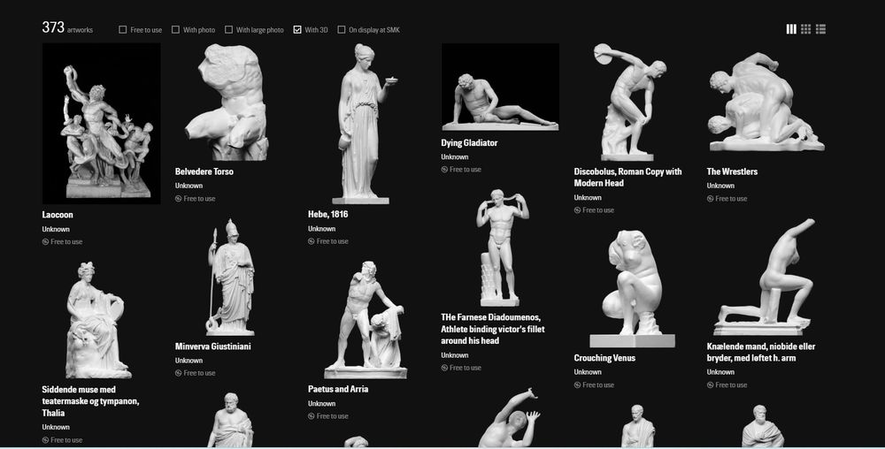 screenshot of their webpage, filled with 3D scans of antique statues