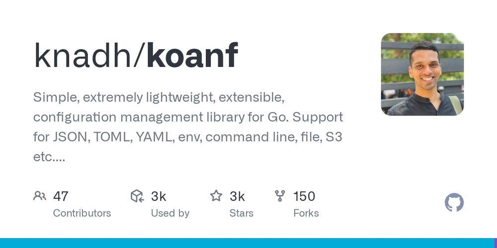 GitHub - knadh/koanf: Simple, extremely lightweight, extensible, configuration management library for Go. Support for JSON, TOML, YAML, env, command line, file, S3 etc. Alternative to viper.