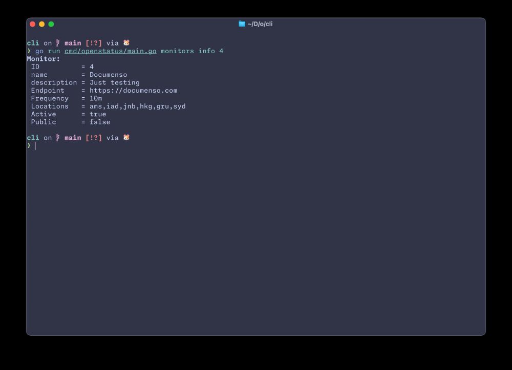 OpenStatus CLI after