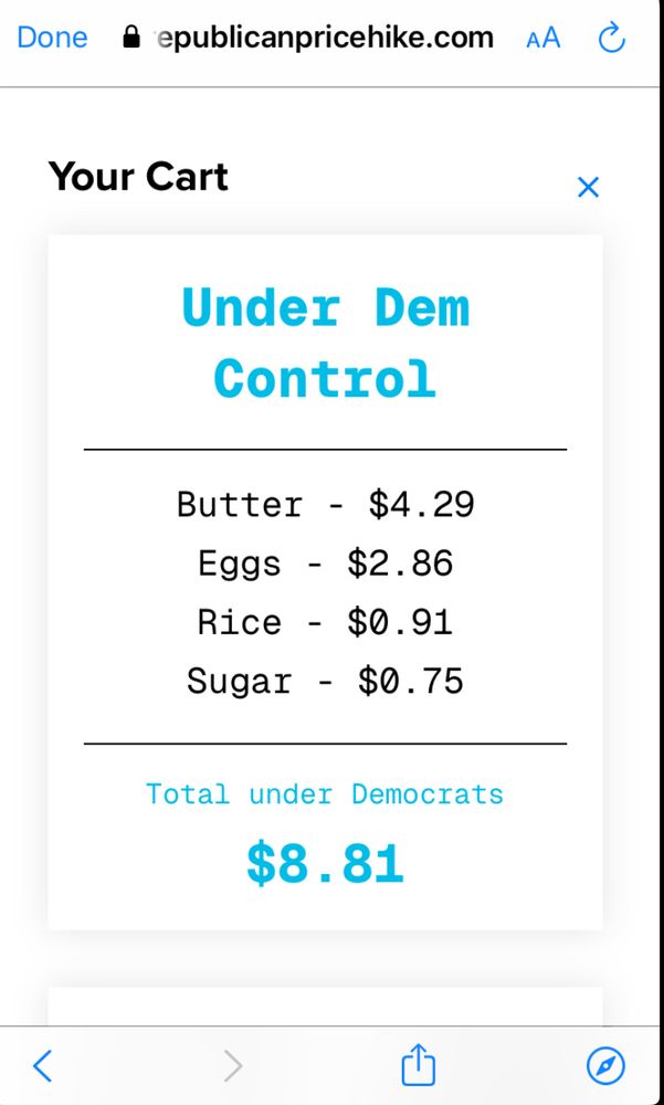 prices under Biden for butter, eggs, rice and sugar equals $8.81