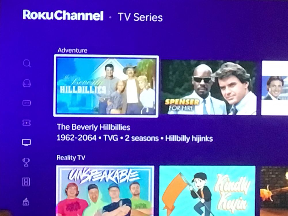 The Roku Channel listing “The Beverly Hillbillies” as lasting from 1962-2064