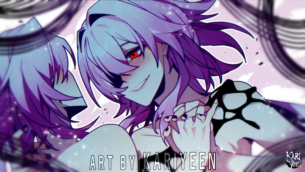 Evernight (right) holding March 7th (left) hand. Characters from Honkai Star Rail.