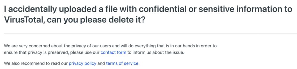 Screenshot from VirusTotal showing the process for requesting file deletion