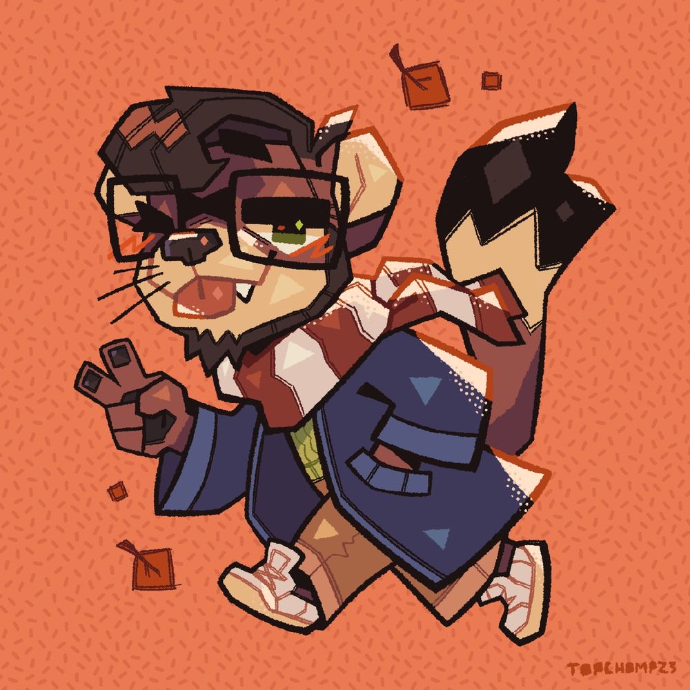 an anthropomorphic weasel dressed up in warm fall clothing