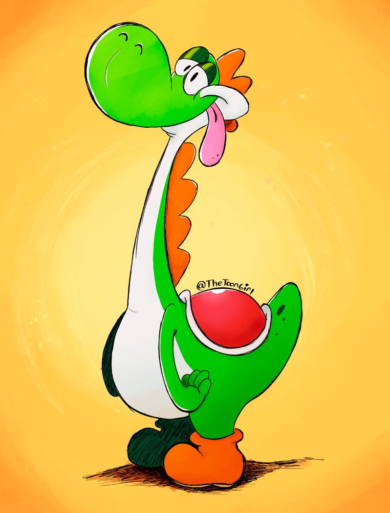 My drawing of Yoshi just standing there with his tongue sticking out lol