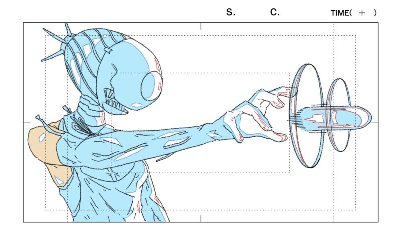 Animation style of the Bomb Devil from Chainsaw Man letting loose a bomb in motion