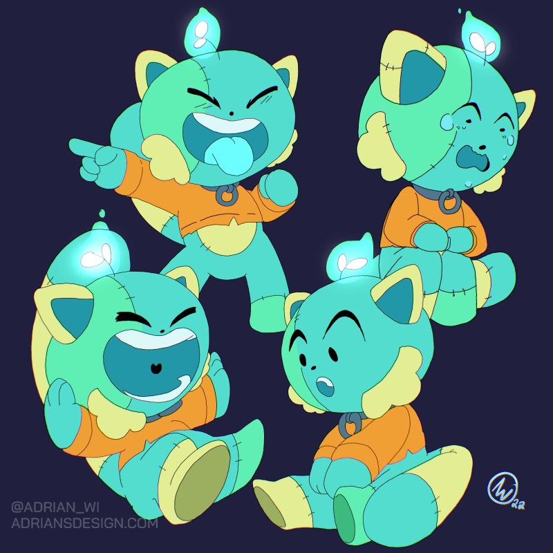 OC character by  @gaziter laughing, crying , in play and inquisitive 