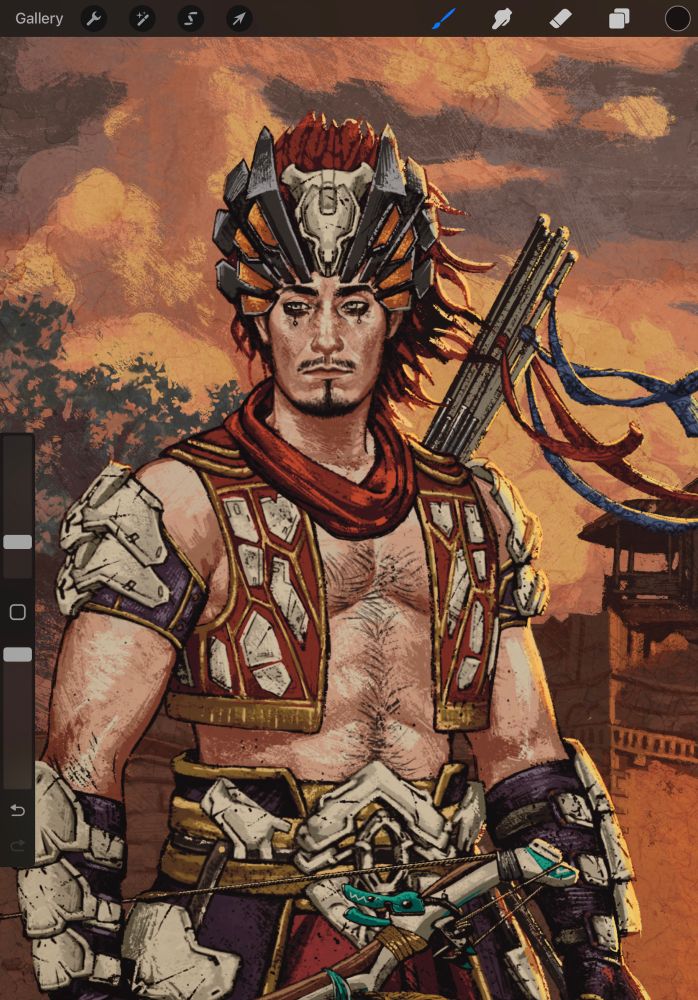 Nil from hzd looking bored in a sunset color scheme 