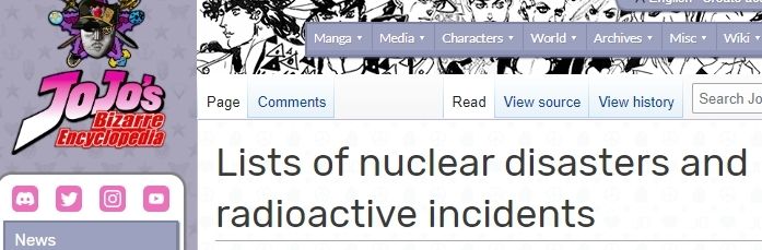 Fake JoJo's bizarre adventure wiki

Lists of nuclear disasters and radioactive incidents