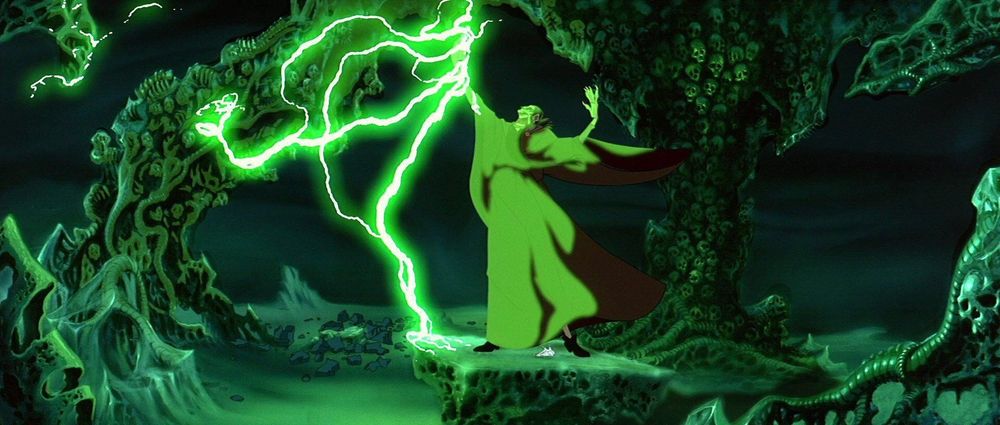 A screenshot from the animated film Anastasia, showing Rasputin during the song "In the Dark of the Night."