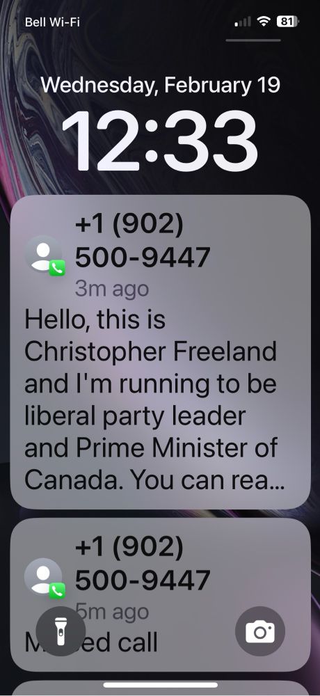 Spam text from “Christopher” Freeland running for liberal party leader 