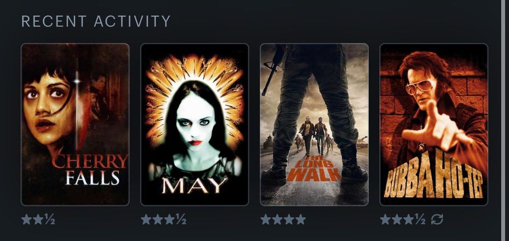 Recent Activity
Cherry Falls (2000) 
May (2002) 
The Long Walk (2025) 
Bubba Ho-tep (2002)