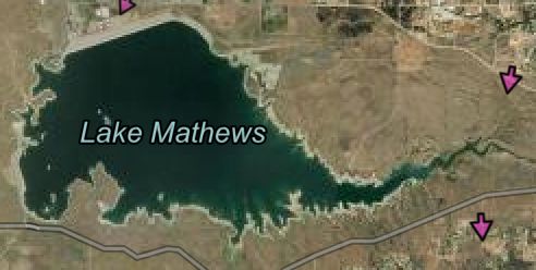Screenshot of Lake Mathews from the LA fire map