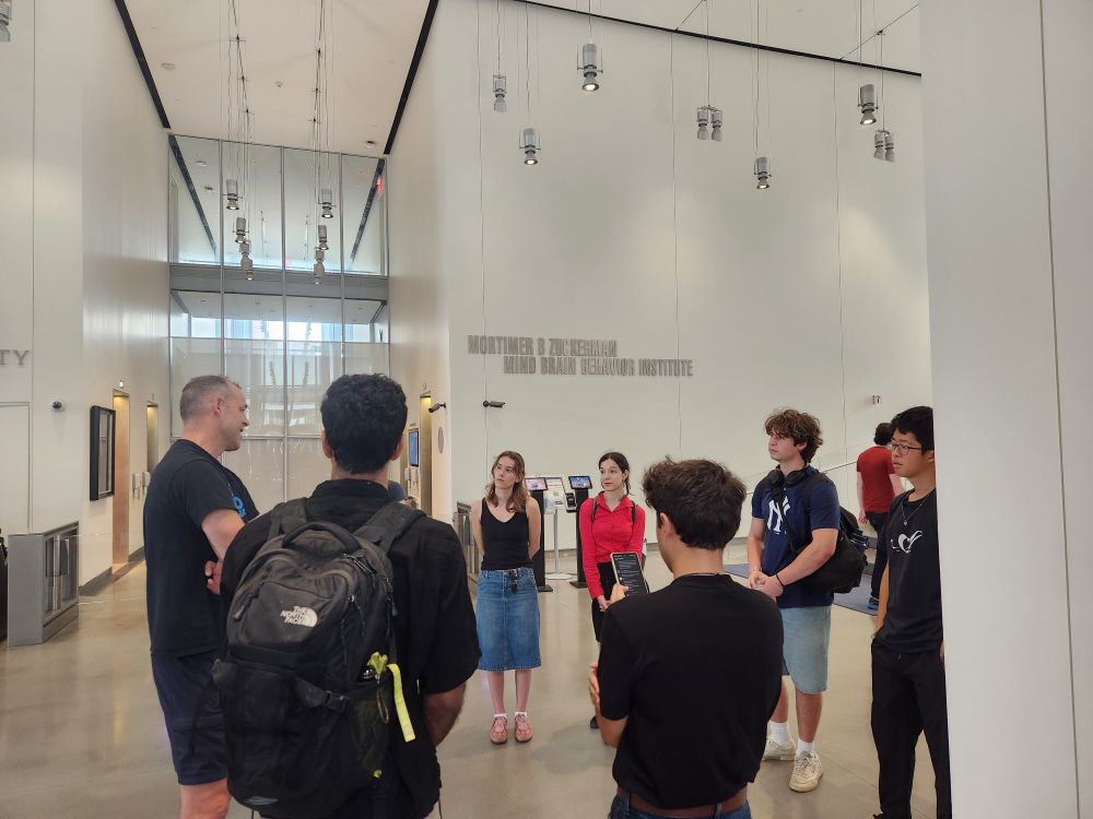 SRP interns and Darcy Peterka in the lobby of the Zuckerman Institute