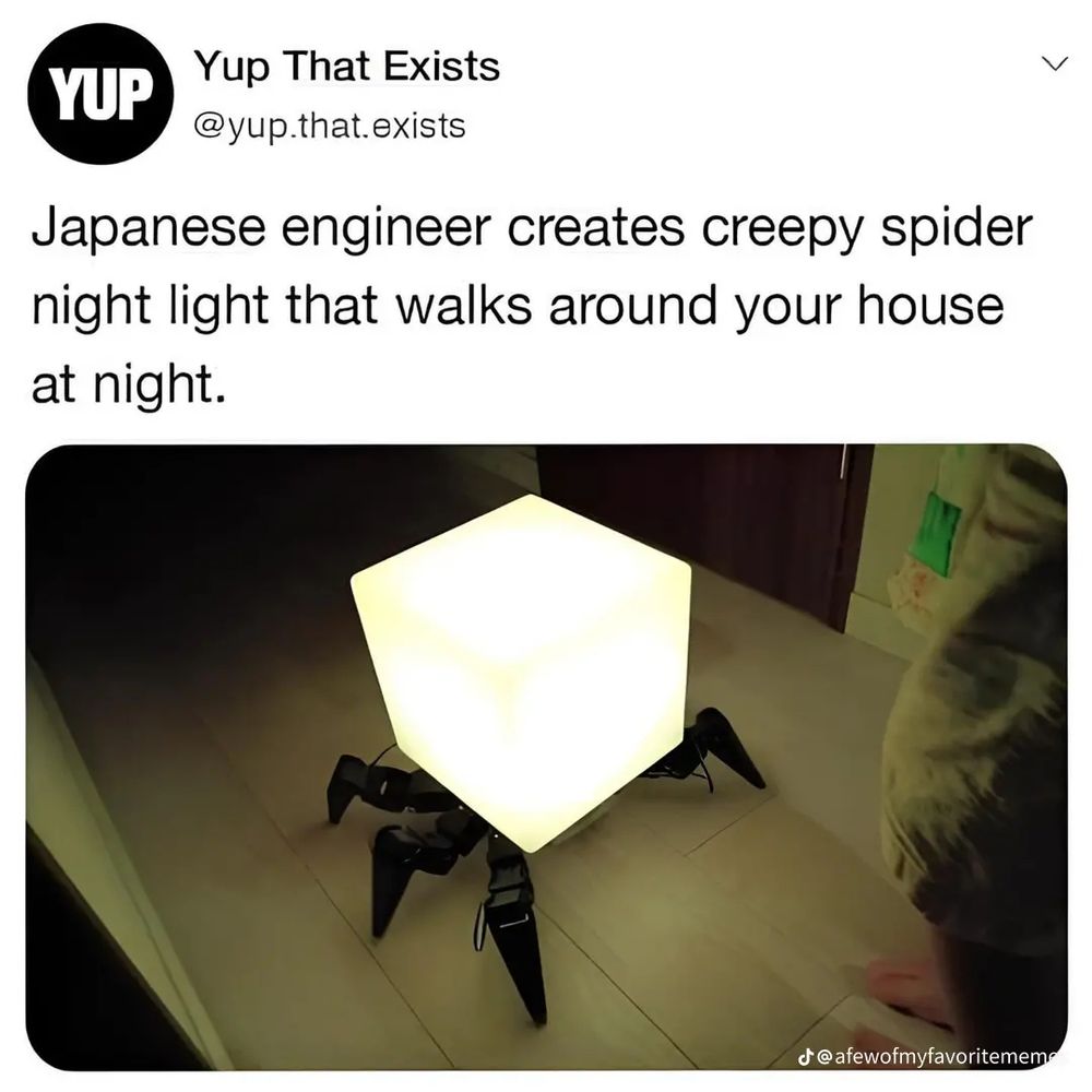 Summary of a news article about a spider lamp that walks around at night.