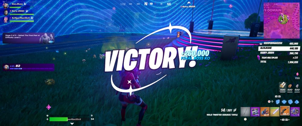 Victory screen in Fortnite's limited-time Kpop Demon Hunters "Demon Rush" horde mode.