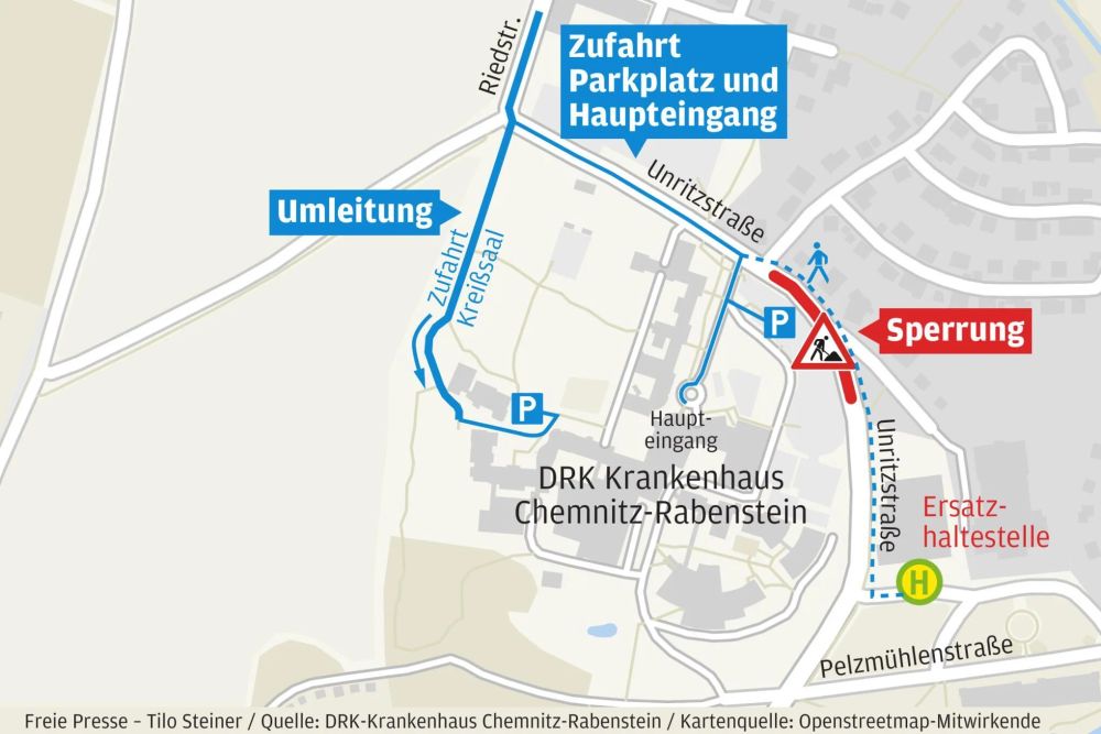 Baustelle Unritzstraße in Chemnitz: Was sich ab Freitag für Besucher des DRK-Krankenhauses in Rabenstein ändert